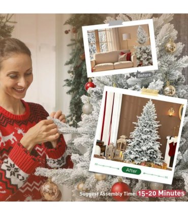 HOMCOM 6ft Snow Flocked Artificial Christmas Tree