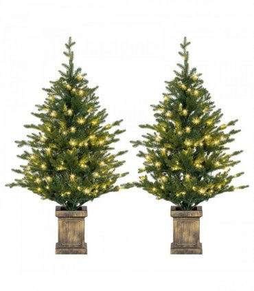HOMCOM Set of Two Artificial 4ft Christmas Trees, with Lights - Green