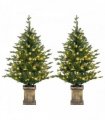 HOMCOM Set of Two Artificial 4ft Christmas Trees, with Lights - Green