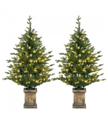 HOMCOM Set of Two Artificial 4ft Christmas Trees, with Lights - Green