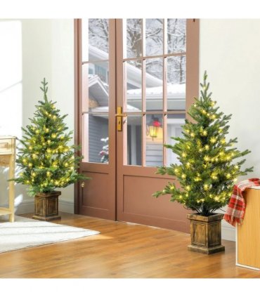 HOMCOM Set of Two Artificial 4ft Christmas Trees, with Lights - Green