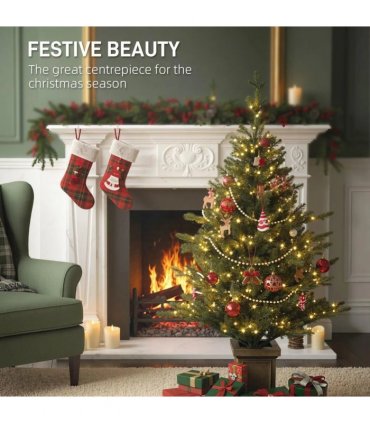 HOMCOM Set of Two Artificial 4ft Christmas Trees, with Lights - Green