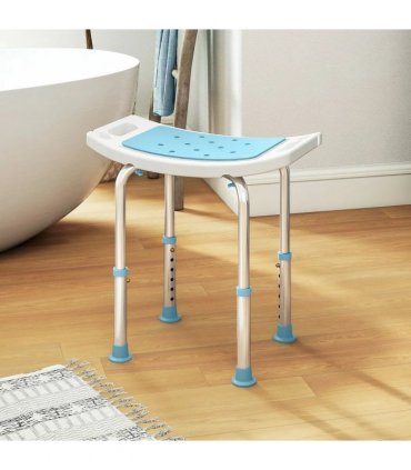 HOMCOM Shower Chair, Adjustable Height Shower Stool with Aluminium Frame and Non-Slip Feet, Bathtub Stool Seat with Padded Seat for Elderly Disabled Handicap, Turquoise