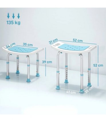 HOMCOM Shower Chair, Adjustable Height Shower Stool with Aluminium Frame and Non-Slip Feet, Bathtub Stool Seat with Padded Seat for Elderly Disabled Handicap, Turquoise