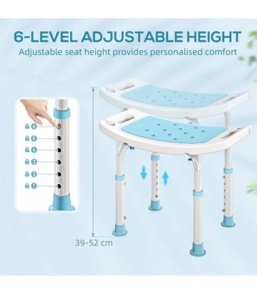 HOMCOM Shower Chair, Adjustable Height Shower Stool with Aluminium Frame and Non-Slip Feet, Bathtub Stool Seat with Padded Seat for Elderly Disabled Handicap, Turquoise