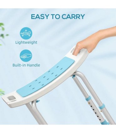 HOMCOM Shower Chair, Adjustable Height Shower Stool with Aluminium Frame and Non-Slip Feet, Bathtub Stool Seat with Padded Seat for Elderly Disabled Handicap, Turquoise