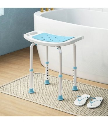 HOMCOM Shower Chair, Adjustable Height Shower Stool with Aluminium Frame and Non-Slip Feet, Bathtub Stool Seat with Padded Seat for Elderly Disabled Handicap, Turquoise