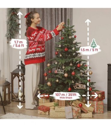 HOMCOM 5ft Artificial Christmas Tree with Realistic Branches, Easy Assembly - Green