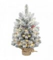 HOMCOM 60 cm Prelit Small Christmas Tree with 35 LED Lights, Snow Flocked Tabletop Mini Xmas Tree with 72 Dense Branches, Pine Cones, Berry Clusters and Linen Cover Base, Battery Operated, Green