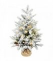 HOMCOM 60 cm Prelit Small Christmas Tree with 35 LED Lights, Snow Flocked Tabletop Mini Xmas Tree with Pine Cones, Berry Clusters and Linen Cover Base, Battery Operated, Green