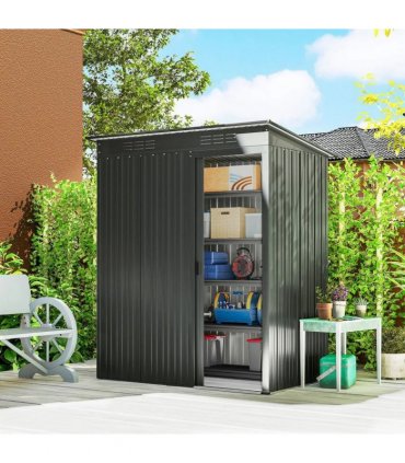 Outsunny 5 x 3.5ft Metal Garden Storage Shed with Effortless Assembly and 2 Pairs of Gloves, Waterproof Outdoor Shed, Dark Grey