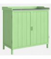 Outsunny Wood Garden Storage Cabinet, Outdoor Tool Shed, Potting Bench Table with galvanised Top and Two Shelves for garden Tools or Pool Accessories, Green