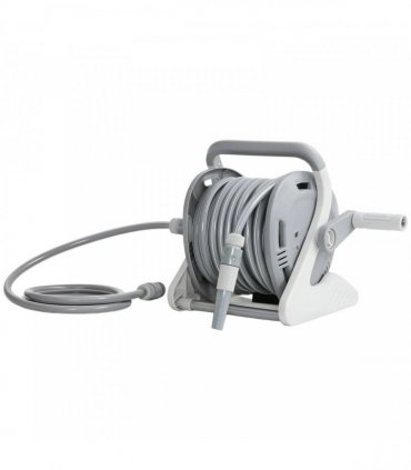 Outsunny Portable Garden Hose Reel, 20 m Wall Mounted Hose Reel with 2 Patterns Spray Nozzle and Crank Handle, Grey