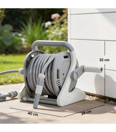 Outsunny Portable Garden Hose Reel, 20 m Wall Mounted Hose Reel with 2 Patterns Spray Nozzle and Crank Handle, Grey