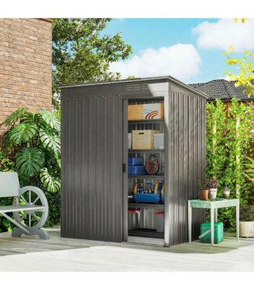 Outsunny 5 x 3.5ft Metal Garden Storage Shed with Effortless Assembly and 2 Pairs of Gloves, Waterproof Outdoor Shed, Light Grey