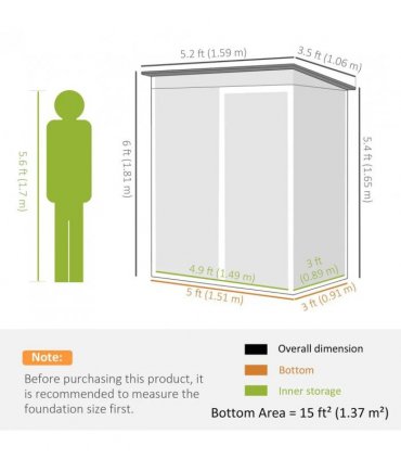 Outsunny 5 x 3.5ft Metal Garden Storage Shed with Effortless Assembly and 2 Pairs of Gloves, Waterproof Outdoor Shed, Light Grey