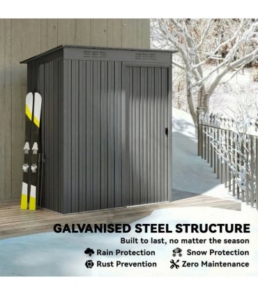 Outsunny 5 x 3.5ft Metal Garden Storage Shed with Effortless Assembly and 2 Pairs of Gloves, Waterproof Outdoor Shed, Light Grey