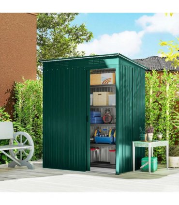 Outsunny 5 x 3.5ft Metal Garden Storage Shed with Effortless Assembly and 2 Pairs of Gloves, Waterproof Outdoor Shed, Green