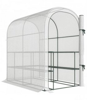Outsunny Walk-in Greenhouse with Shelves, Small Greenhouse with PE Cover and Roll-up Door, 123 x 187 x 189 cm, White