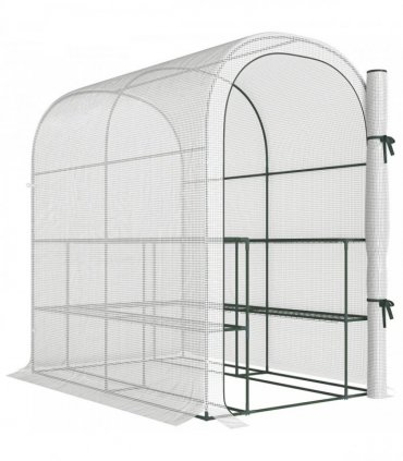 Outsunny Walk-in Greenhouse with Shelves, Small Greenhouse with PE Cover and Roll-up Door, 123 x 187 x 189 cm, White