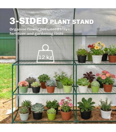 Outsunny Walk-in Greenhouse with Shelves, Small Greenhouse with PE Cover and Roll-up Door, 123 x 187 x 189 cm, White