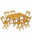Outsunny 7 Pieces Garden Dining Set, Extending Dining Table and 6 Folding Chairs with Umbrella Hole for Patio, Natural Wood