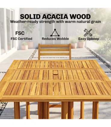 Outsunny 7 Pieces Garden Dining Set, Extending Dining Table and 6 Folding Chairs with Umbrella Hole for Patio, Natural Wood