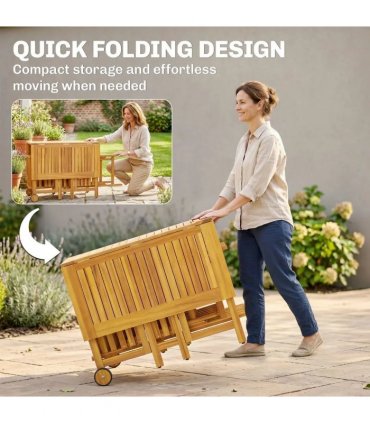 Outsunny 7 Pieces Garden Dining Set, Extending Dining Table and 6 Folding Chairs with Umbrella Hole for Patio, Natural Wood