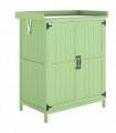 Outsunny Wooden Garden Shed, Garden Tool Storage Shed with Hinged Roof and Shelf, Outdoor Storage Cabinet with Double Doors, Light Green