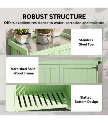 Outsunny Wooden Garden Shed, Garden Tool Storage Shed with Hinged Roof and Shelf, Outdoor Storage Cabinet with Double Doors, Light Green