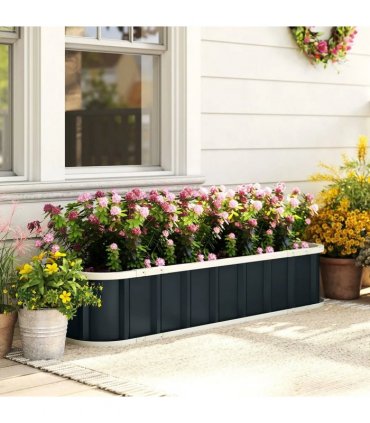 Outsunny Galvanised Raised Garden Bed, 4.5 x 2 x 1 ft Metal Planter with Gloves and Folded Edging, Dark Grey
