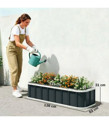 Outsunny Galvanised Raised Garden Bed, 4.5 x 2 x 1 ft Metal Planter with Gloves and Folded Edging, Dark Grey