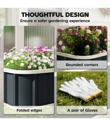 Outsunny Galvanised Raised Garden Bed, 4.5 x 2 x 1 ft Metal Planter with Gloves and Folded Edging, Dark Grey