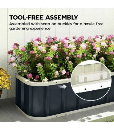 Outsunny Galvanised Raised Garden Bed, 4.5 x 2 x 1 ft Metal Planter with Gloves and Folded Edging, Dark Grey