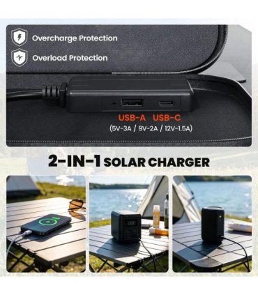 HOMCOM 100W Portable Solar Panel, Foldable Solar Charger with USB-A & USB-C Fast Charging Output, IP67 Waterproof for Mobile Phone Power Bank Flashlight Fans Camping Backpacking Hiking