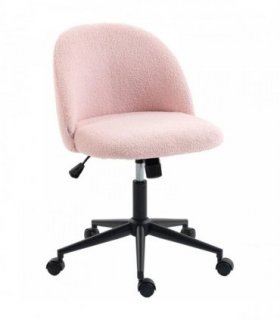 HOMCOM Teddy Fleece Office Chair with Wheels - Light Pink