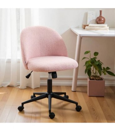 HOMCOM Teddy Fleece Office Chair with Wheels - Light Pink