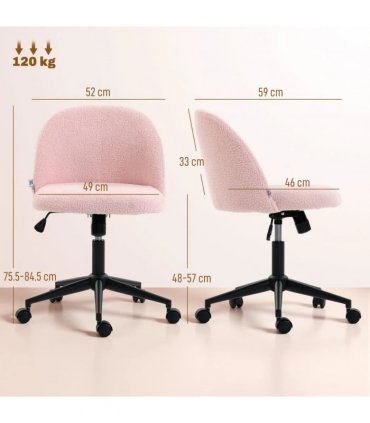 HOMCOM Teddy Fleece Office Chair with Wheels - Light Pink