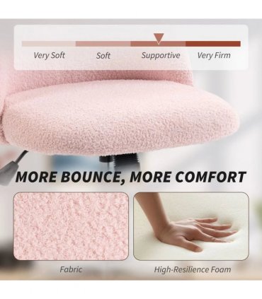 HOMCOM Teddy Fleece Office Chair with Wheels - Light Pink