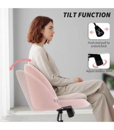 HOMCOM Teddy Fleece Office Chair with Wheels - Light Pink