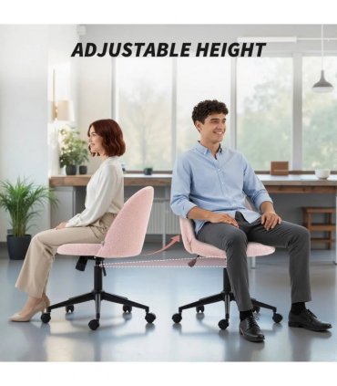 HOMCOM Teddy Fleece Office Chair with Wheels - Light Pink