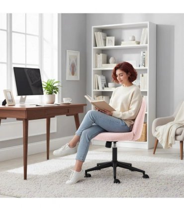 HOMCOM Teddy Fleece Office Chair with Wheels - Light Pink