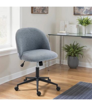 HOMCOM Teddy Fleece Office Chair with Wheels - Grey