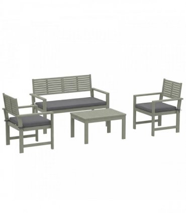 Outsunny 4 Seater Wooden Garden Furniture Set with Loveseat, Armchairs, Table, Acacia Wood Garden Sofa Set, Light Grey