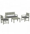Outsunny 4 Seater Wooden Garden Furniture Set with Loveseat, Armchairs, Table, Acacia Wood Garden Sofa Set, Light Grey