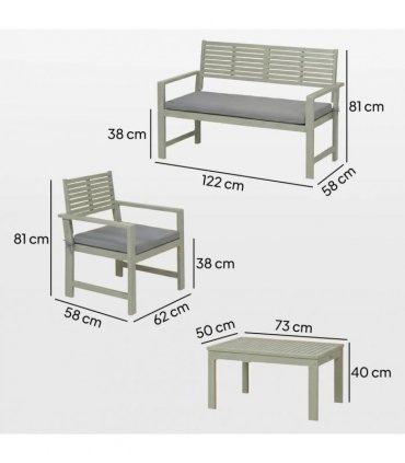 Outsunny 4 Seater Wooden Garden Furniture Set with Loveseat, Armchairs, Table, Acacia Wood Garden Sofa Set, Light Grey