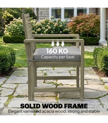 Outsunny 4 Seater Wooden Garden Furniture Set with Loveseat, Armchairs, Table, Acacia Wood Garden Sofa Set, Light Grey