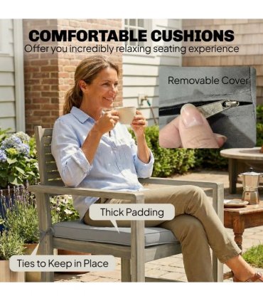 Outsunny 4 Seater Wooden Garden Furniture Set with Loveseat, Armchairs, Table, Acacia Wood Garden Sofa Set, Light Grey