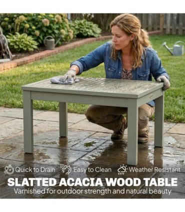 Outsunny 4 Seater Wooden Garden Furniture Set with Loveseat, Armchairs, Table, Acacia Wood Garden Sofa Set, Light Grey