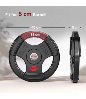 SPORTNOW Olympic Weight Plate, 2"/5cm Weight Disc with Tri-Grips, 20kg Dumbbell Plate for Weightlifting and Strength Training Home Gym Fitness Workout, Black